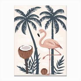 Jamess Flamingo And Coconut Trees Minimalist Illustration 1 Canvas Print