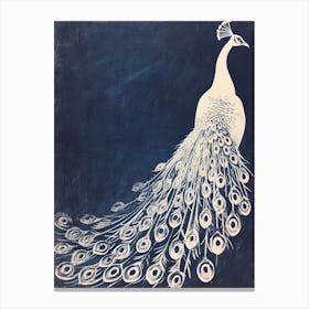 Navy & White Peacock Portrait 3 Canvas Print