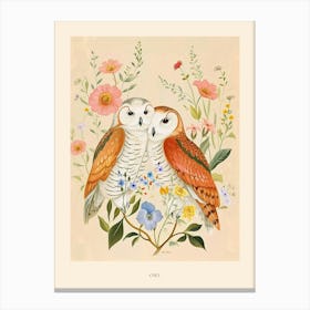 Folksy Floral Animal Drawing Owl 2 Poster Canvas Print