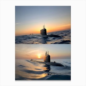 Submarine At Sunset-Reimagined 7 Canvas Print