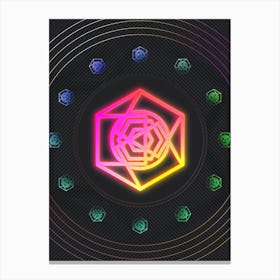 Neon Geometric Glyph in Pink and Yellow Circle Array on Black n.0061 Canvas Print