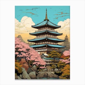 Okayama Castle, Japan Vintage Travel Art 2 Canvas Print