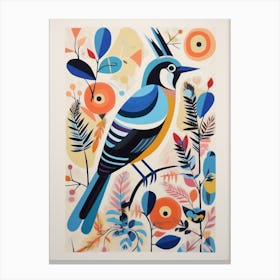 Colourful Scandi Bird Blue Jay 1 Canvas Print