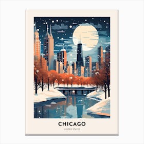 Winter Night  Travel Poster Chicago Usa 4 Canvas Print