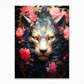 Lion With Flowers 2 Canvas Print