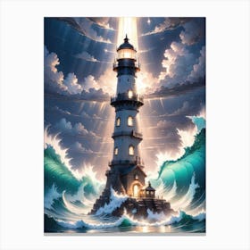 A Lighthouse In The Middle Of The Ocean 16 Canvas Print