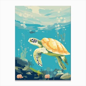 Block Colour Turtle Swimming Aqua 2 Canvas Print