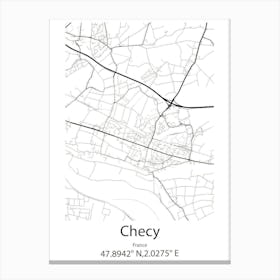 Checy,France Minimalist Map Canvas Print