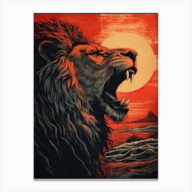 Lion Art Paintingwoodblock Printing Style 2 Canvas Print