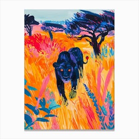 Black Lion Hunting In The Savannah Fauvist Painting 1 Canvas Print