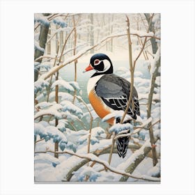 Winter Bird Painting Wood Duck 2 Canvas Print