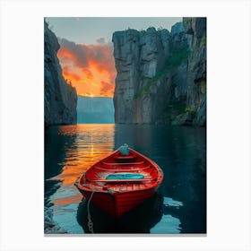 Red Boat At Sunset Canvas Print