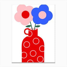 Red Vase With Flowers Canvas Print