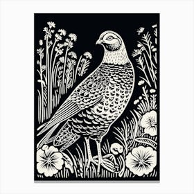B&W Bird Linocut Grouse 2 Canvas Print