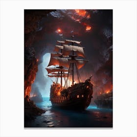 Pirate Ship In The Cave  Print Canvas Print