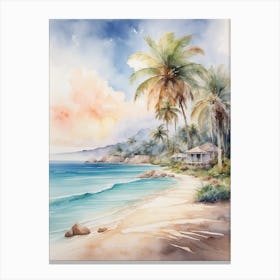 Watercolor Of A Tropical Beach Canvas Print