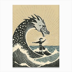 Hero Triumphing Over A Sea Monster Ukiyo-E Style Canvas Print