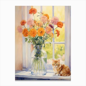 Cat With Daises Flowers Watercolor Mothers Day Valentines 1 Canvas Print