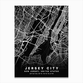 Jersey City New Jersey Black Map Canvas Print