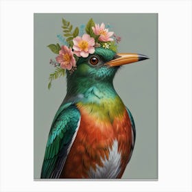 Kingfisher With Flower Crown European Robin Canvas Print