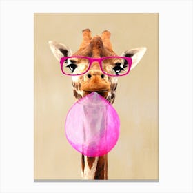 Giraffe With Bubblegum Canvas Print