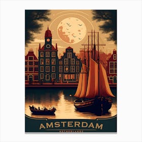 Amsterdam Netherlands Landscape Retro Travel Canvas Print