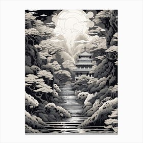 Ise Grand Shrine In Mie, Ukiyo E Black And White Line Art Drawing 1 Canvas Print