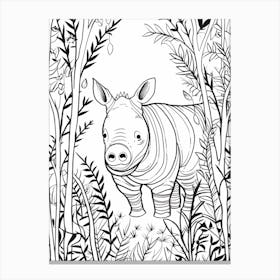 Line Art Jungle Animal Javan Rhinoceros 3 Canvas Print