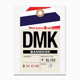 Bangkok (DMK) Thailand Vintage Airline Luggage Tag Canvas Print