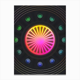 Neon Geometric Glyph in Pink and Yellow Circle Array on Black n.0274 Canvas Print