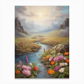 Flowers By The Stream art print Canvas Print