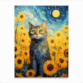 Cat In Sunflowers 3 Canvas Print