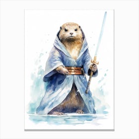 Baby Otter As A Jedi Watercolour 2 Canvas Print