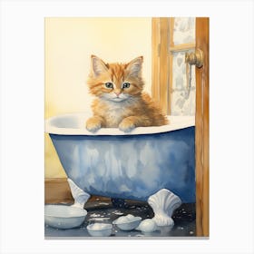Manx Cat In Bathtub Bathroom 2 Canvas Print