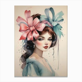 Watercolor Of A Girl With Bows Canvas Print