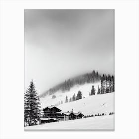 Les Menuires, France Black And White Skiing Poster Canvas Print