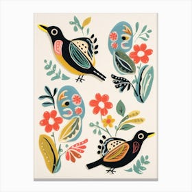 Folk Style Bird Painting Sparrow 3 Canvas Print