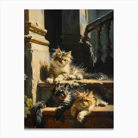 Kittens On The Steps Of A Palace 3 Canvas Print