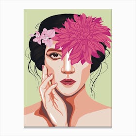 Frida Inspired Portrait Of A Woman With Flowers Canvas Print