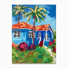 Blue House With Palm Trees 1 Canvas Print