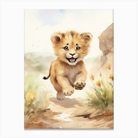 Running Watercolour Lion Art Painting 2 Canvas Print