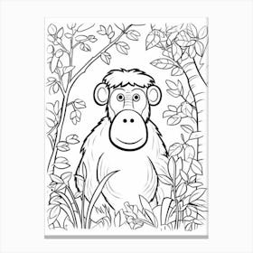 Line Art Jungle Animal Proboscis Monkey 1 Canvas Print