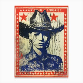 Expressionism Cowgirl Red And Blue 1 Canvas Print