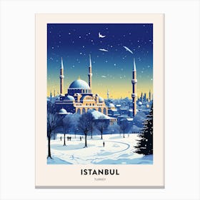 Winter Night  Travel Poster Istanbul Turkey 3 Canvas Print