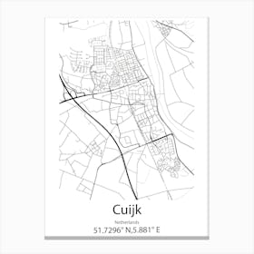 Cuijk,Netherlands Minimalist Map Canvas Print