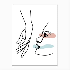 Female Hand Kiss Line Art Canvas Print