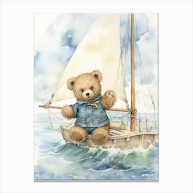 Sailing Teddy Bear Painting Watercolour 1 Canvas Print
