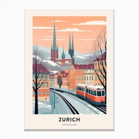 Vintage Winter Travel Poster Zurich Switzerland 4 Canvas Print