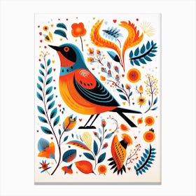 Scandinavian Bird Illustration European Robin 2 Canvas Print