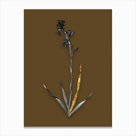 Vintage Bugle Lily Black and White Gold Leaf Floral Art on Coffee Brown n.0222 Canvas Print